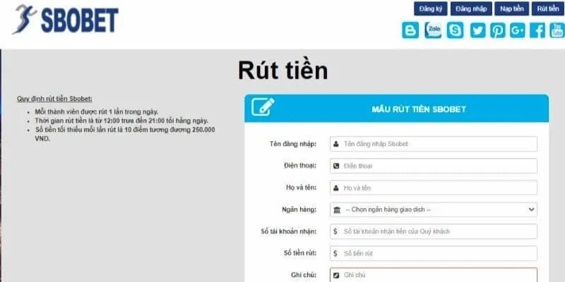 Điều kiện để rút tiền SBOBET